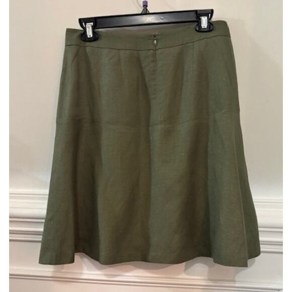 Ann Taylor Skirt A Line Womens Size 4 Linen Lined Olive Green Side Lace Up Sash - Picture 3 of 7